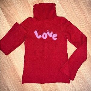 Youth girls 7 / 8 red Valentines Day “ LOVE “ 💕 gem bling rhinestone sweater top